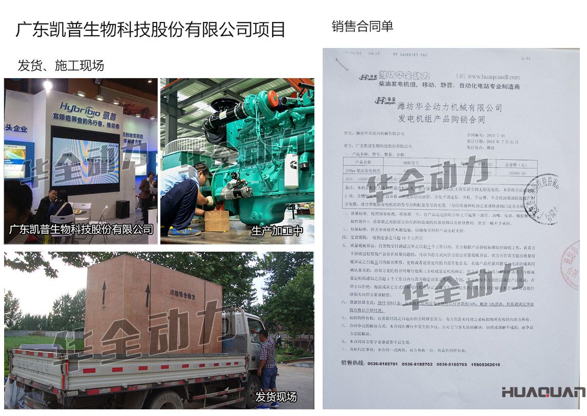 廣東凱普生物科技股份有限公司在我公司采購一臺250KW重慶康明斯柴油發(fā)電機組